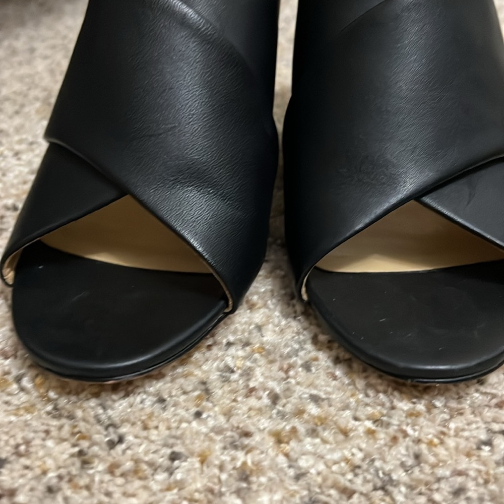 Talbot’s Black Leather And Python Print Wedge San… - image 5